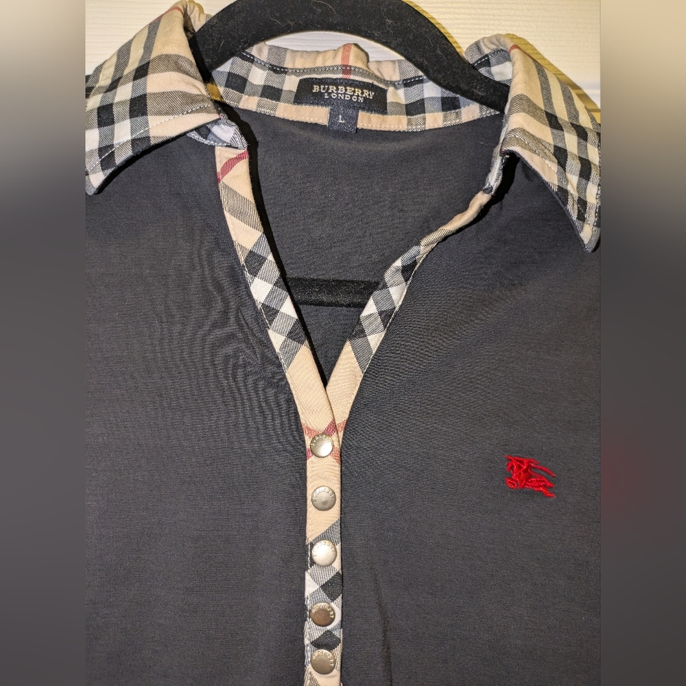 Burberry Charcoal Polo with Check Trim - Picture 2 of 3
